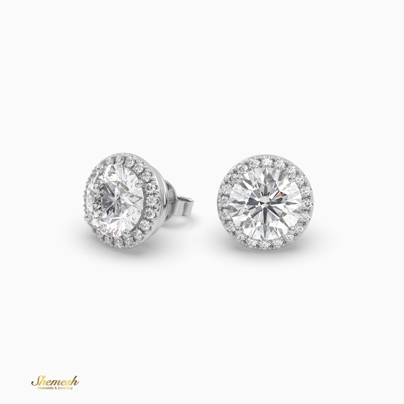 Round Cut halo set stud earrings - shemesh_diamonds