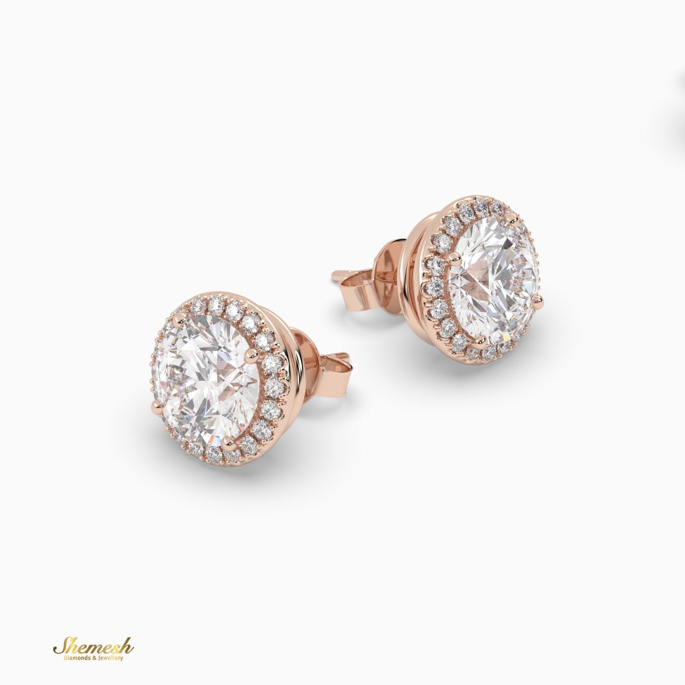 Round Cut halo set stud earrings - shemesh_diamonds