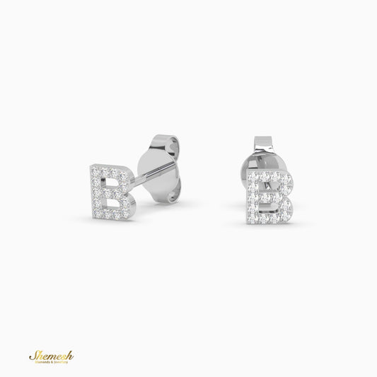 18K Gold 'B ' Initial Stud Earrings - shemesh_diamonds