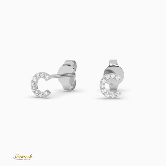 18K Gold 'C' Initial Stud Earrings - shemesh_diamonds