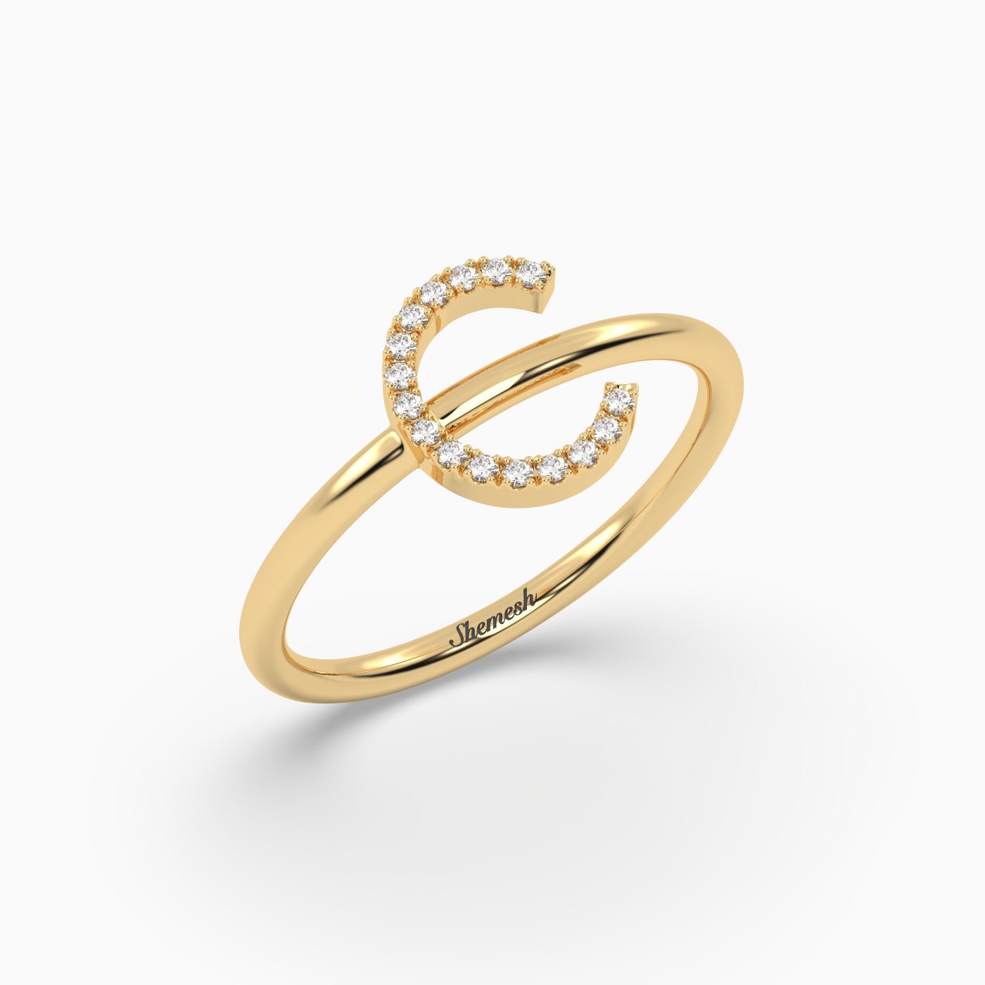 18K Gold "C" Initial Ring - shemesh_diamonds