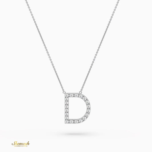18K Gold Round Cut Diamonds "D" Initial Pendant - shemesh_diamonds