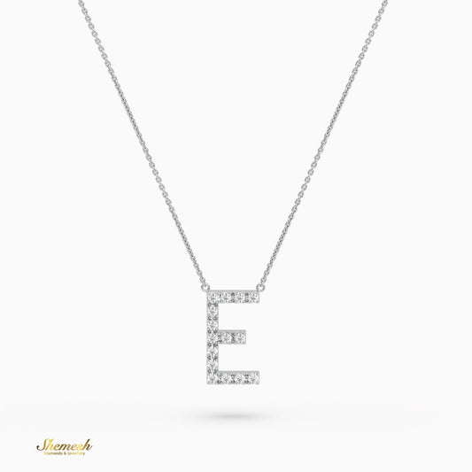 18K Gold Round Cut Diamonds "E" Initial Pendant - shemesh_diamonds