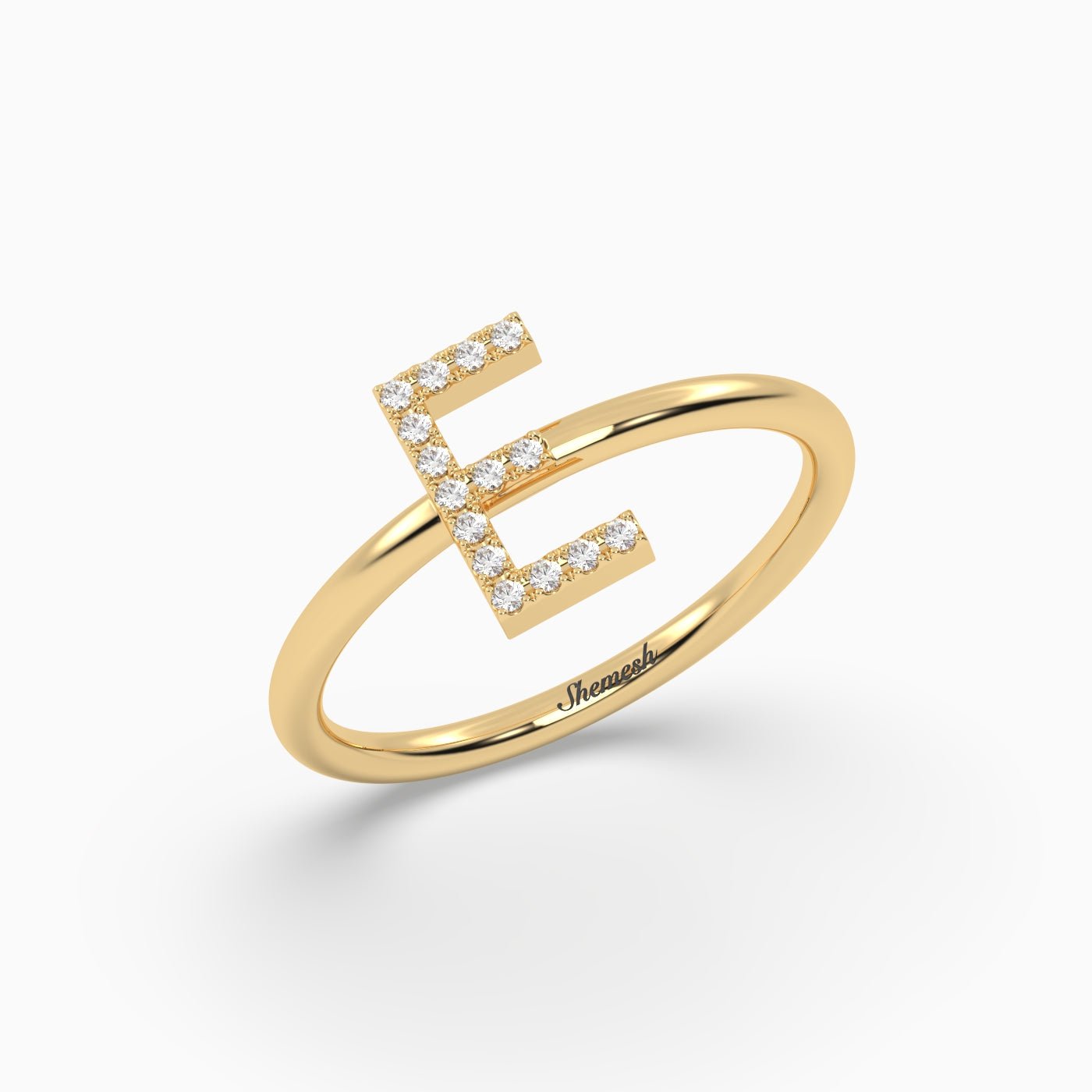 18K Gold "E" Initial Ring - shemesh_diamonds