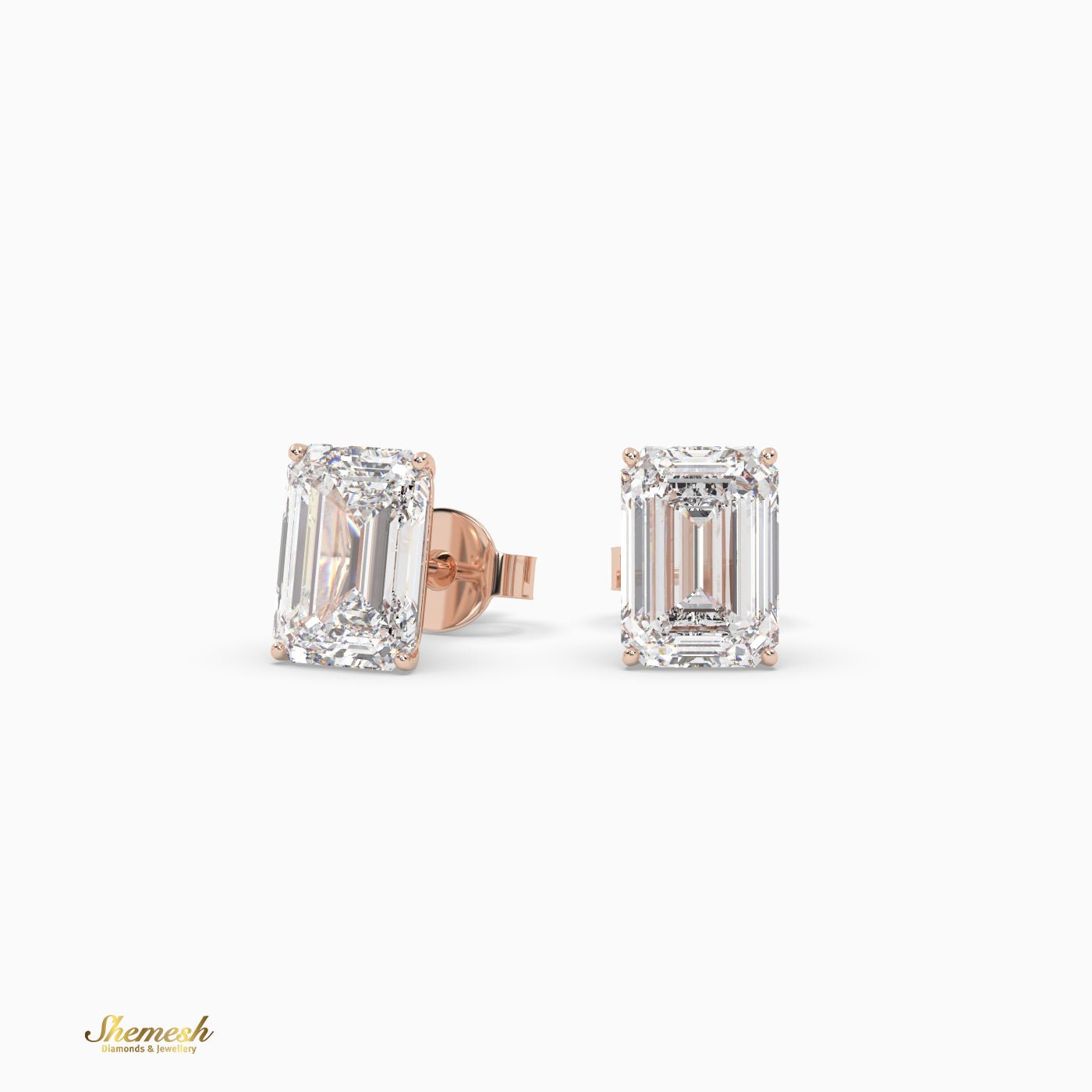 Emerald Cut 4 prongs Diamond Stud Earrings - shemesh_diamonds