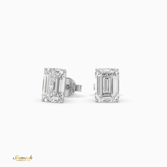 Emerald Cut 4 prongs Diamond Stud Earrings - shemesh_diamonds