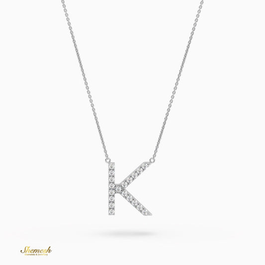 18K Gold Round Cut Diamonds "K" Initial Pendant - shemesh_diamonds