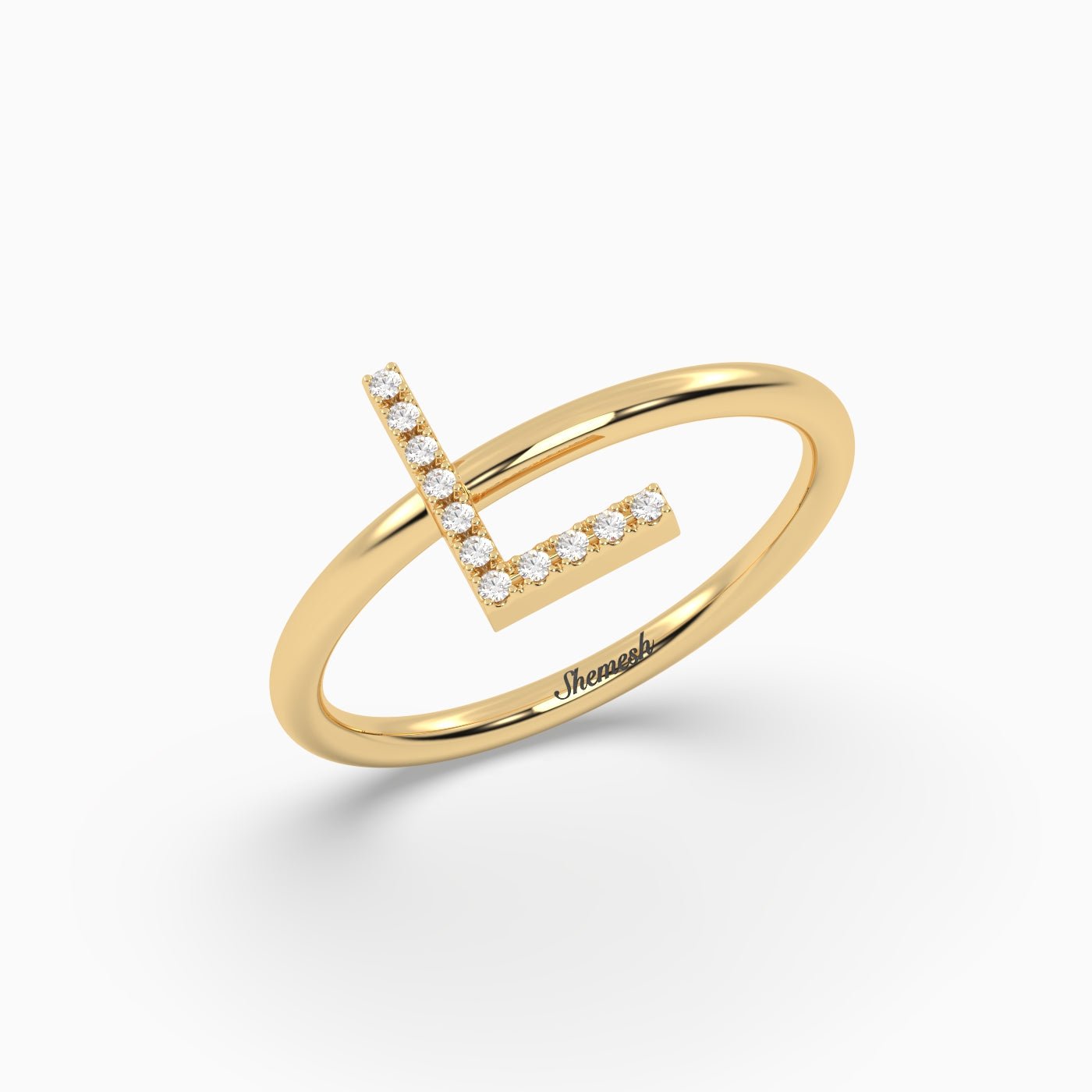 18K Gold "L" Initial Ring - shemesh_diamonds