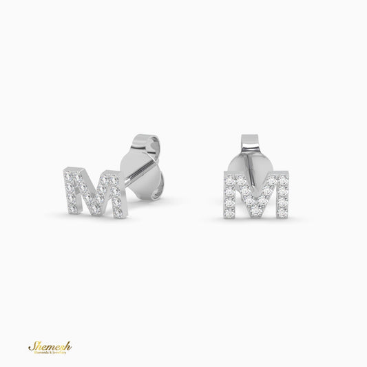 18K Gold 'M' Initial Stud Earrings - shemesh_diamonds