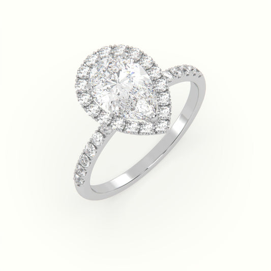 18K Gold Pear Cut Halo and Pave Set Engagement Ring - shemesh_diamonds