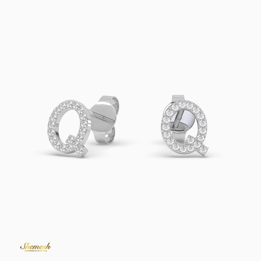 18K Gold "Q" Initial Stud Earrings - shemesh_diamonds