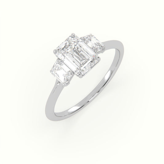 18k Gold Emerald Cut Three Stone Engagement Ring - shemesh_diamonds
