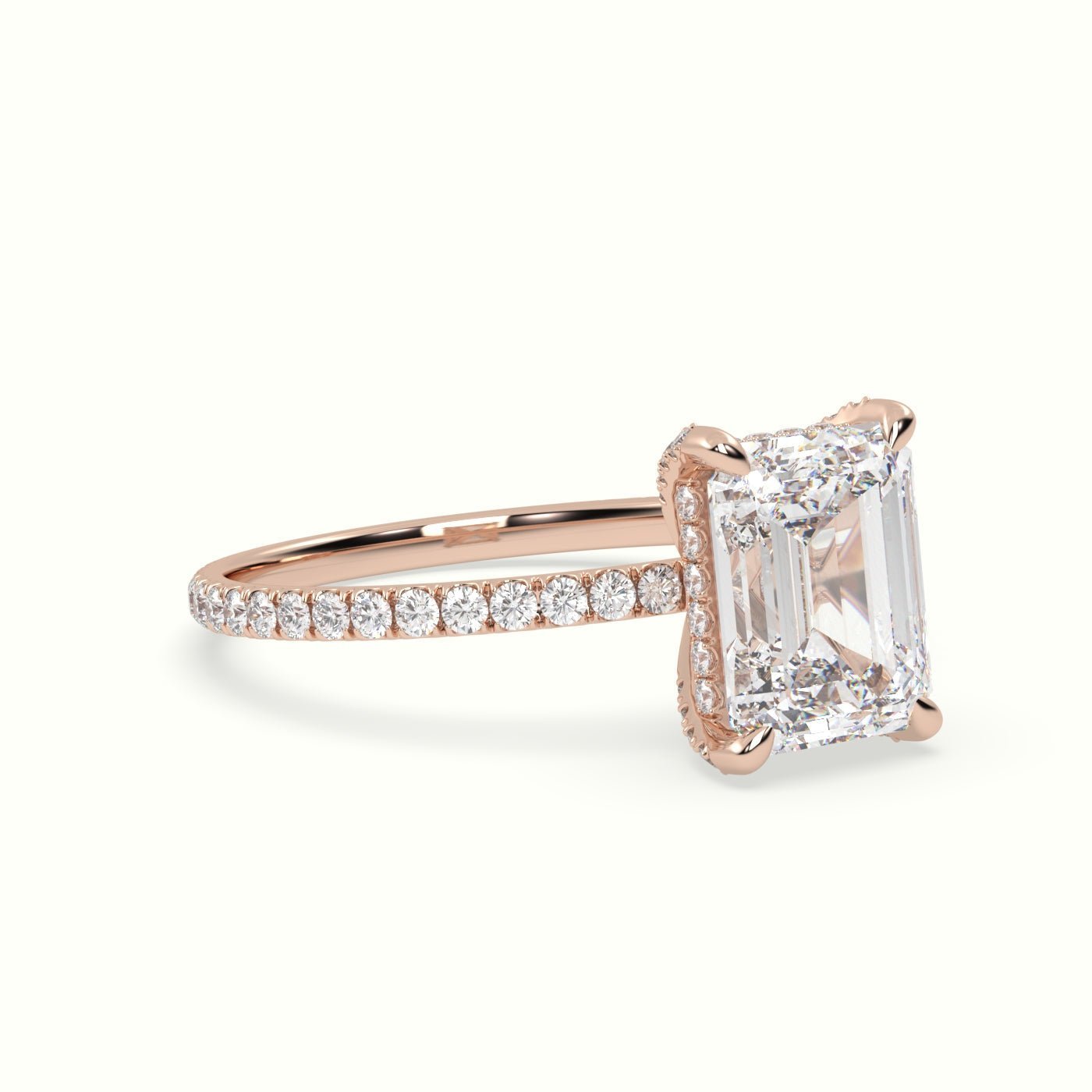 18k Gold Emerald Cut Pave Set Engagement Ring - shemesh_diamonds
