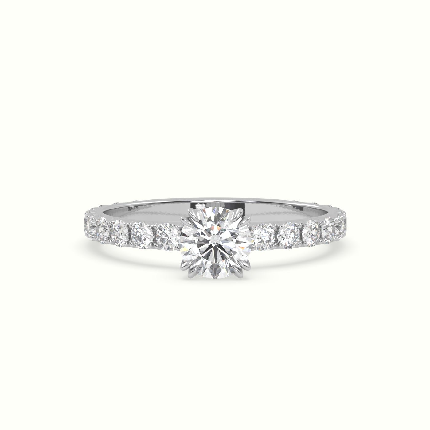 18k Gold Round Cut Pave Set Engagement Ring - shemesh_diamonds