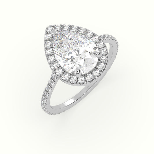 18k Gold Pear Cut VintageHalo Engagement Ring - shemesh_diamonds