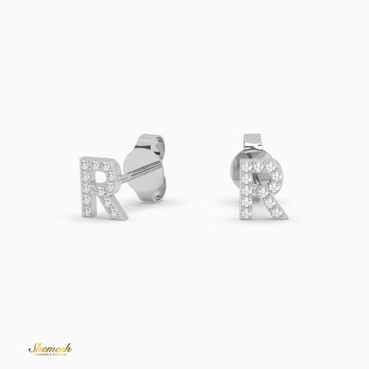18K Gold "R" Initial Stud Earrings - shemesh_diamonds