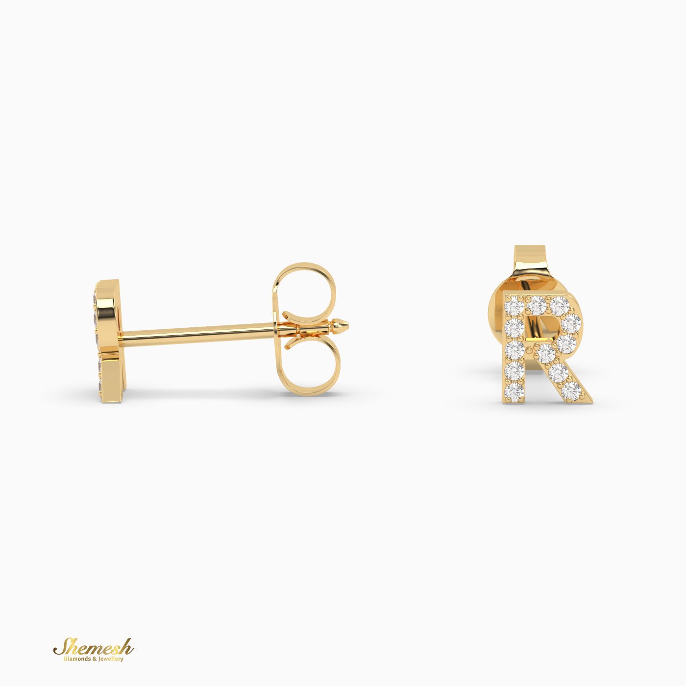 18K Gold "R" Initial Stud Earrings - shemesh_diamonds