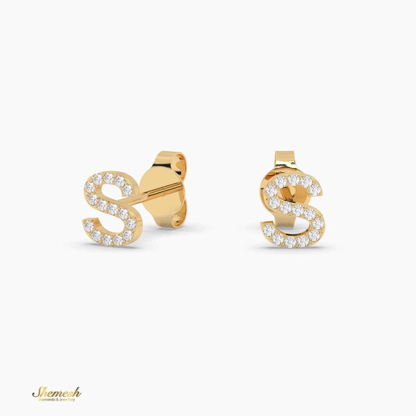 18K Gold "S" Initial Stud Earrings - shemesh_diamonds