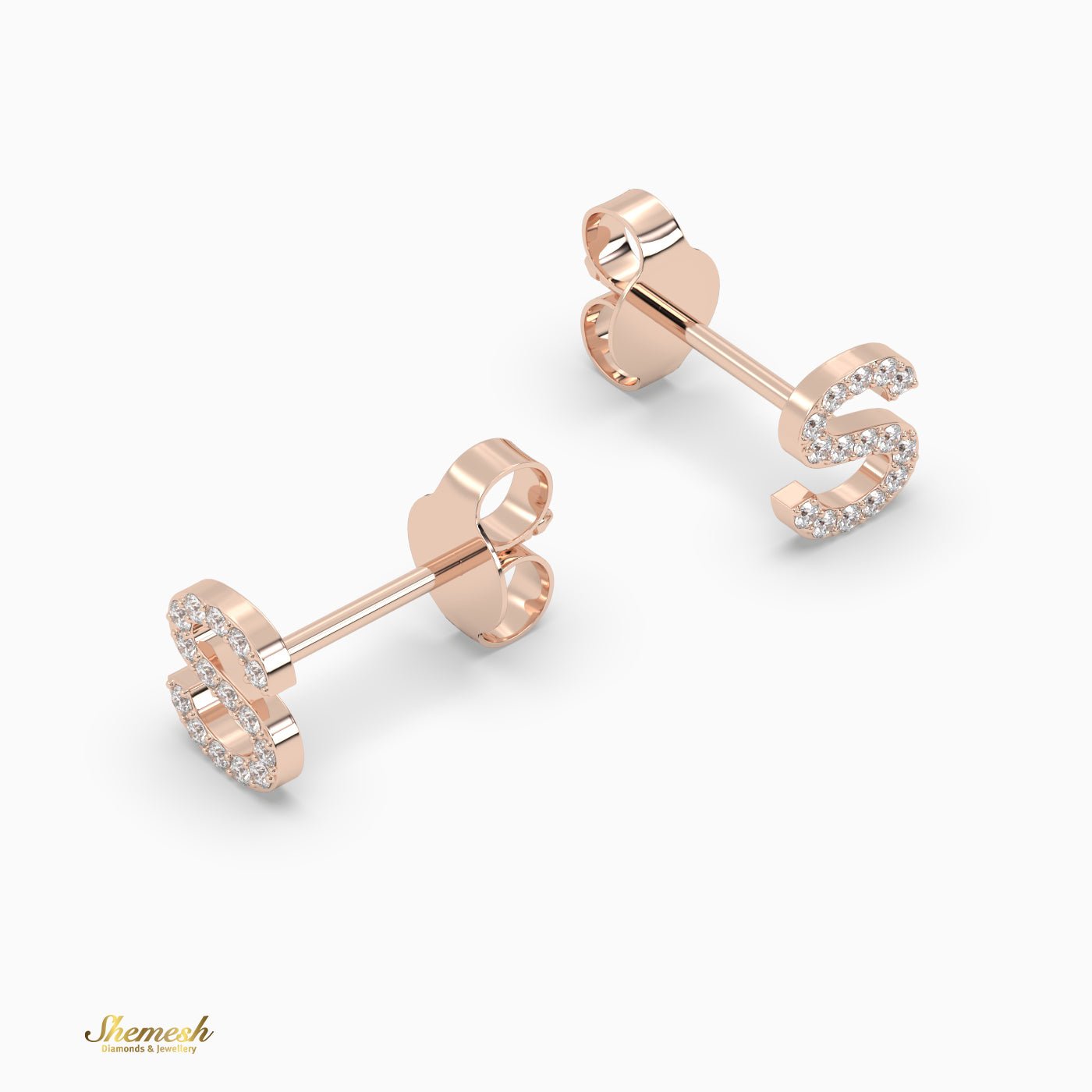 18K Gold "S" Initial Stud Earrings - shemesh_diamonds