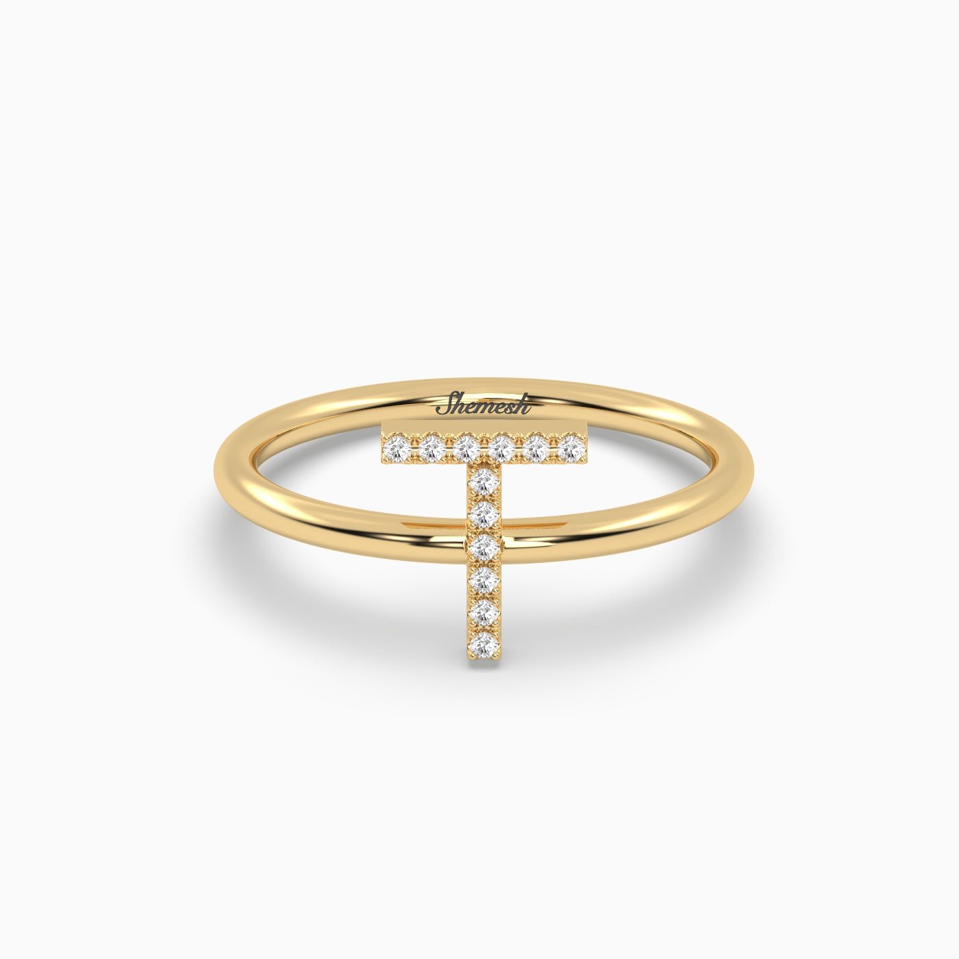 18K Gold "T" Initial Ring - shemesh_diamonds