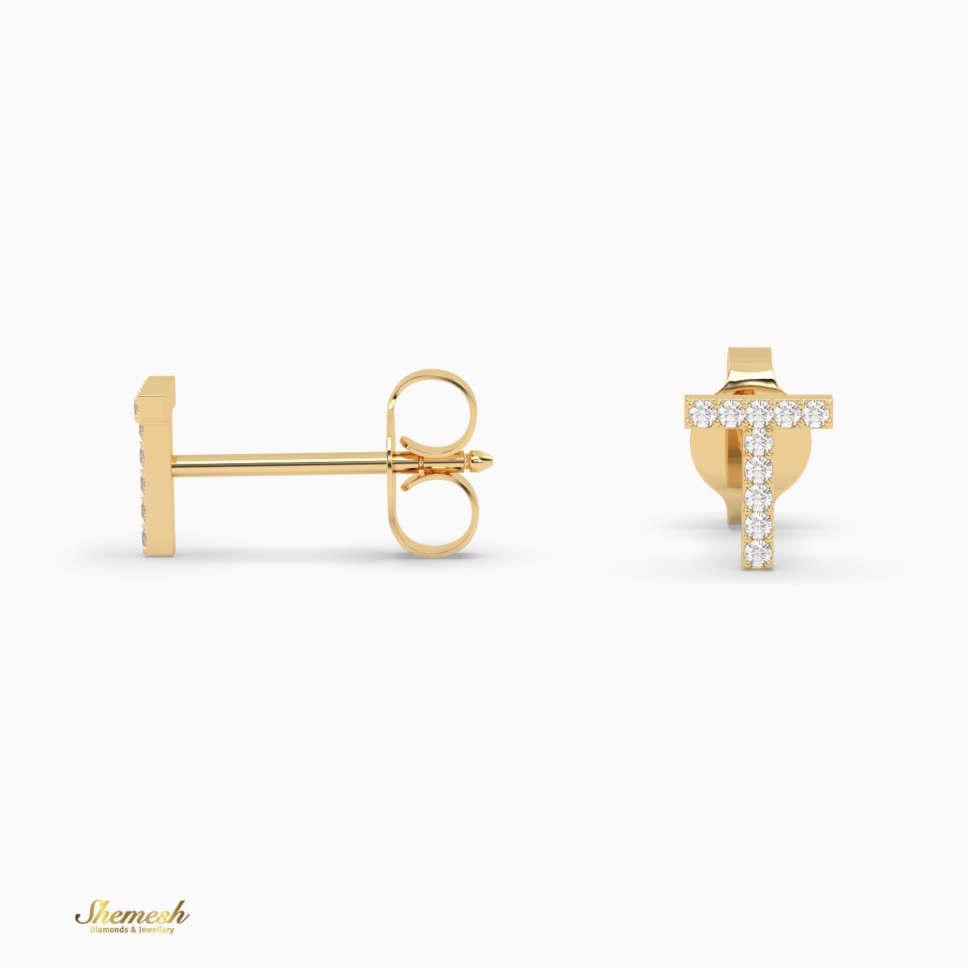 18K Gold "T" Initial Stud Earrings - shemesh_diamonds