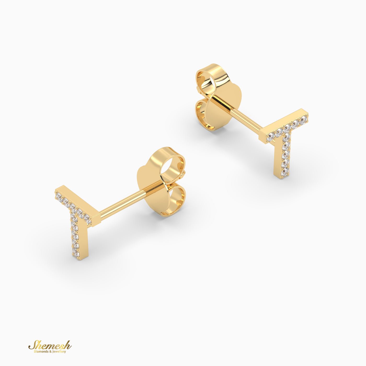 18K Gold "T" Initial Stud Earrings - shemesh_diamonds