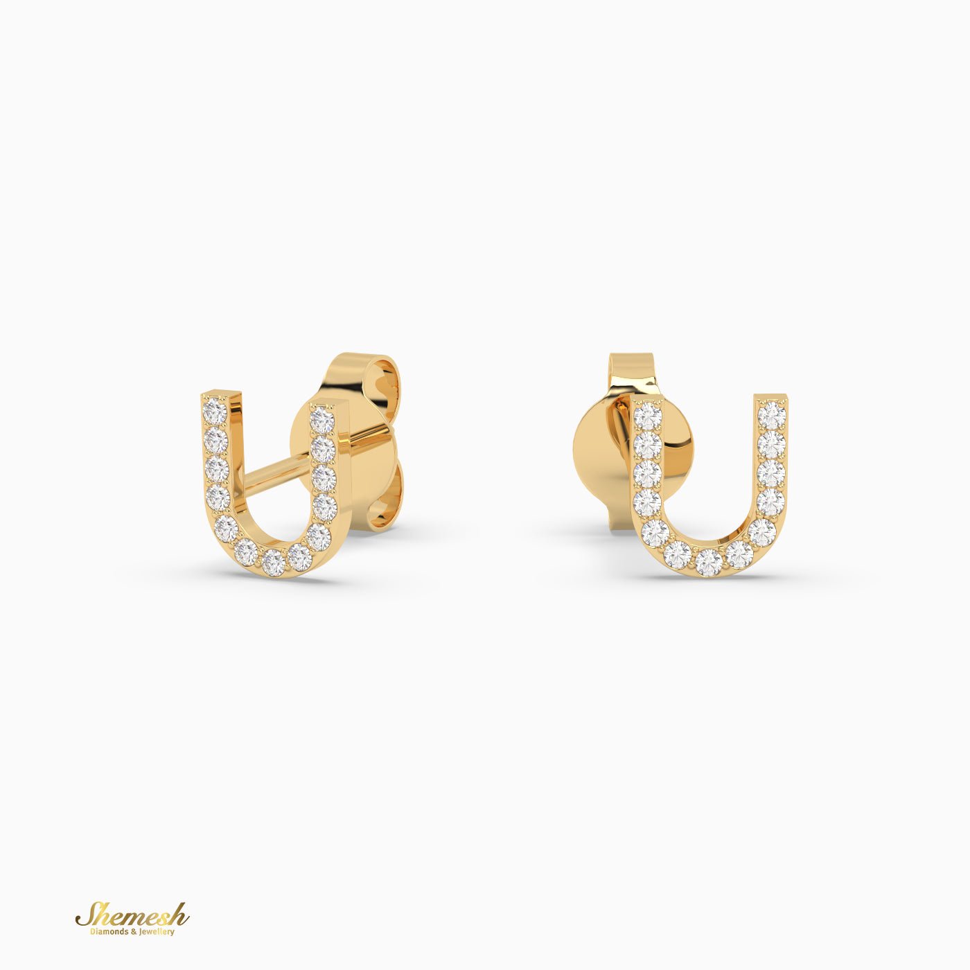 18K Gold "U" Initial Stud Earrings - shemesh_diamonds