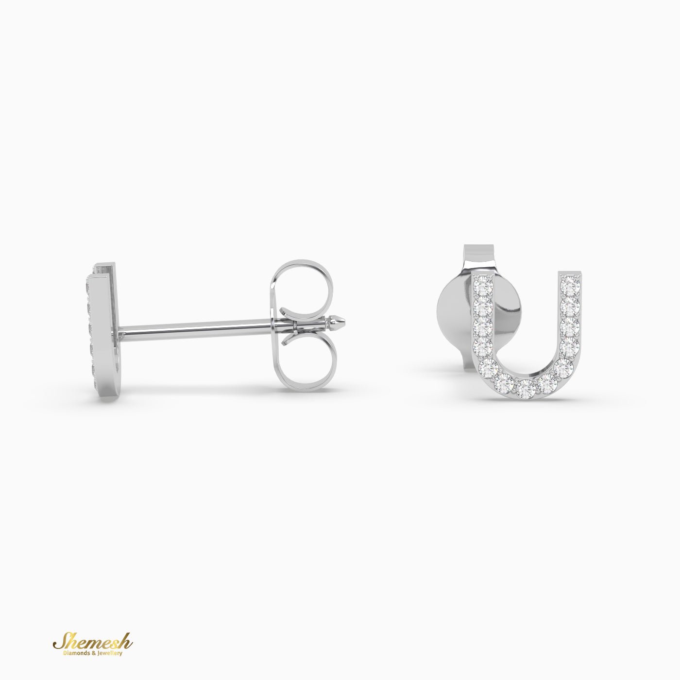 18K Gold "U" Initial Stud Earrings - shemesh_diamonds