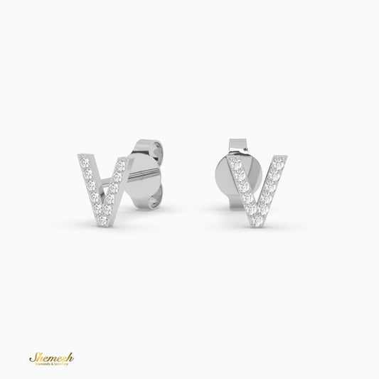 18K Gold "V" Initial Stud Earrings - shemesh_diamonds