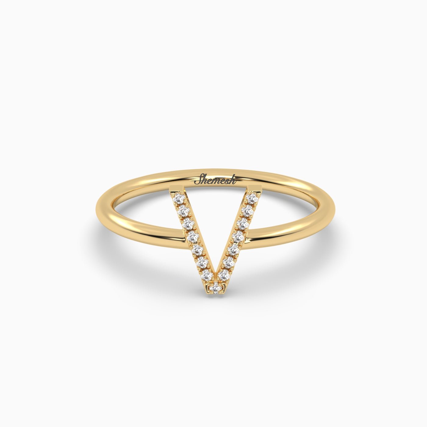 18K Gold "V" Initial Ring - shemesh_diamonds