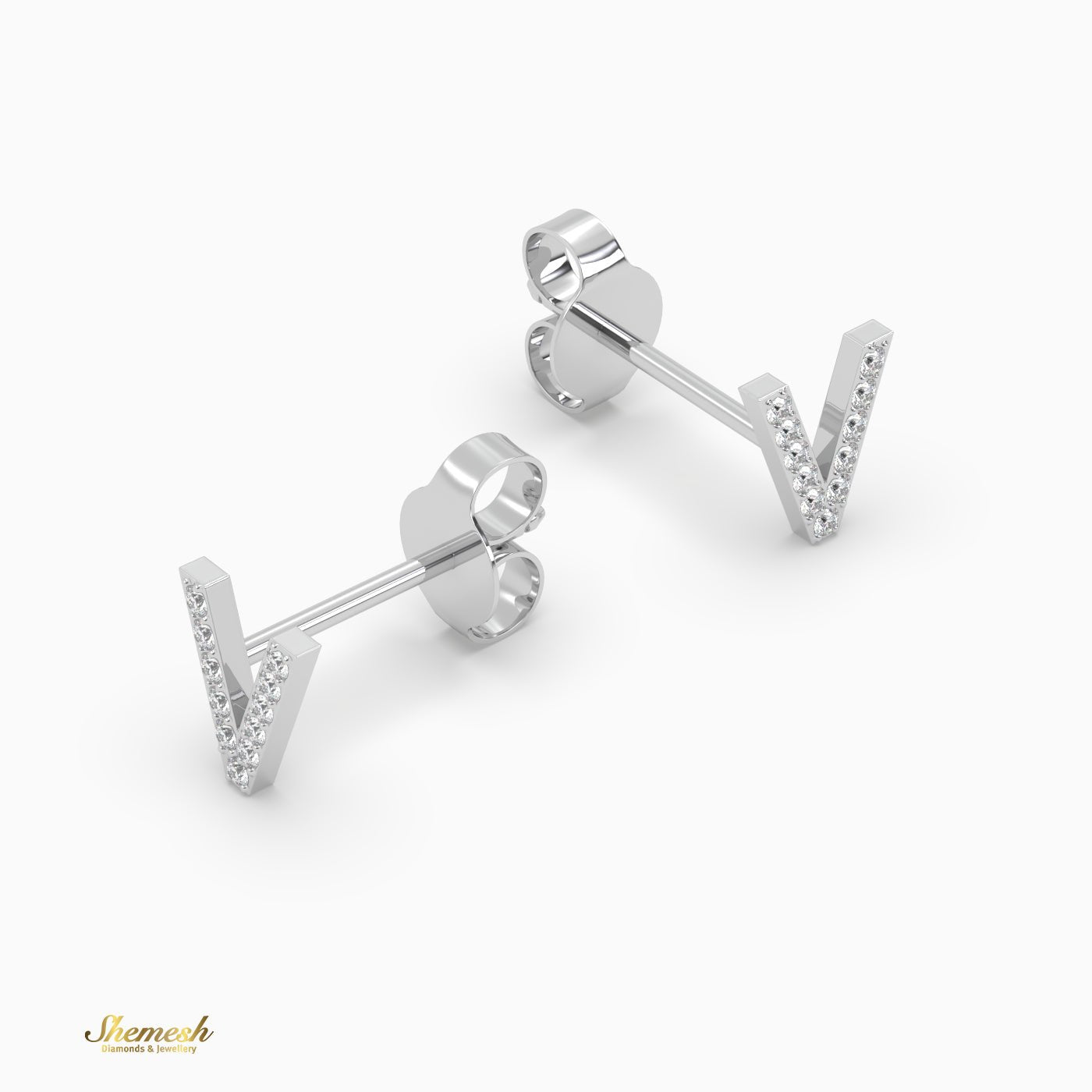 18K Gold "V" Initial Stud Earrings - shemesh_diamonds