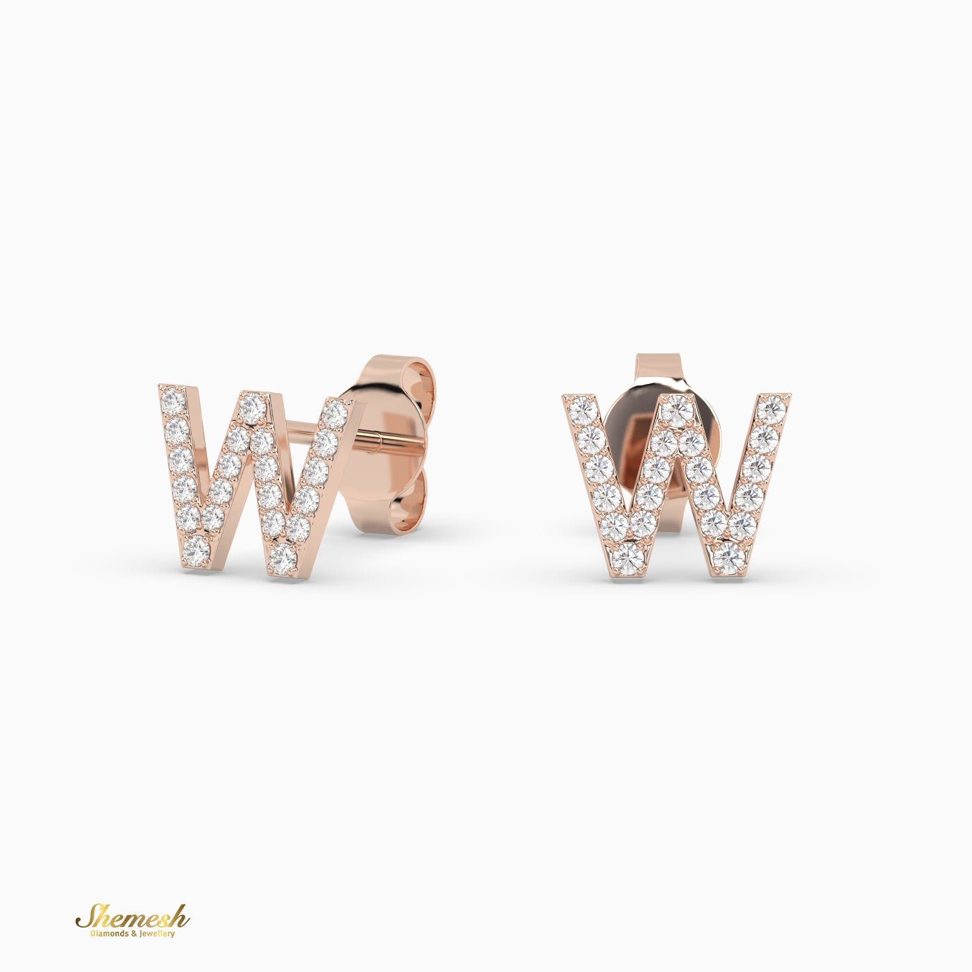 18K Gold "W" Initial Stud Earrings - shemesh_diamonds