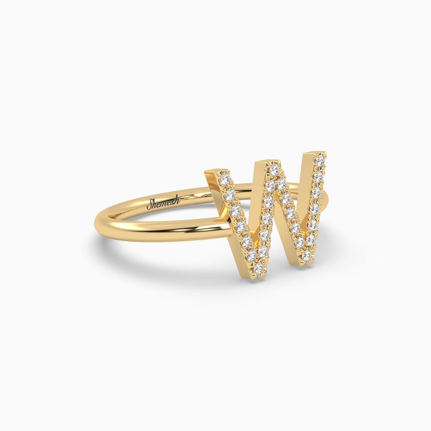 18K Gold "W" Initial Ring - shemesh_diamonds