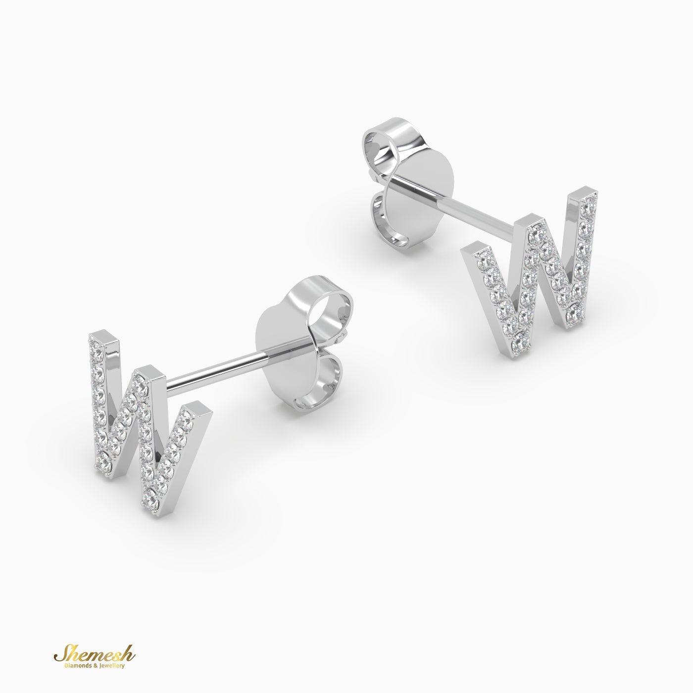 18K Gold "W" Initial Stud Earrings - shemesh_diamonds