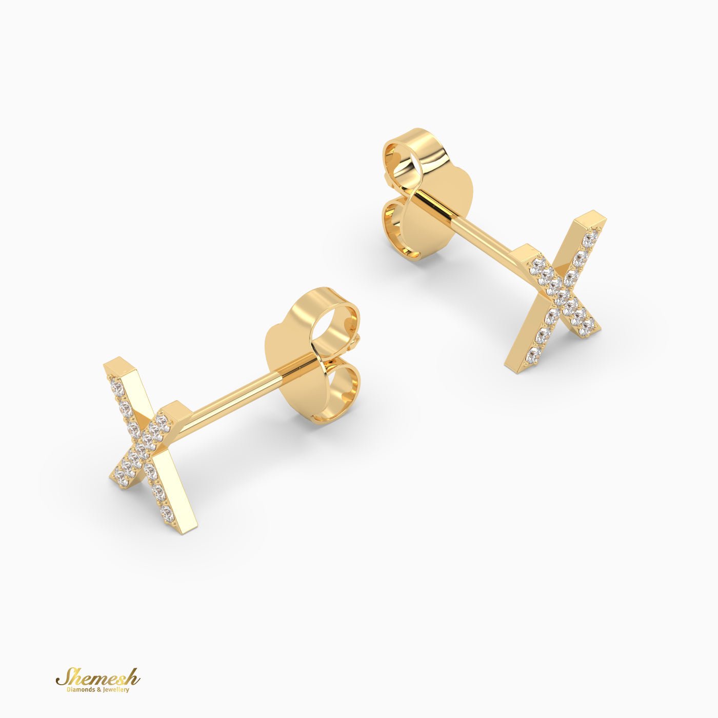 18K Gold "X" Initial Stud Earrings - shemesh_diamonds