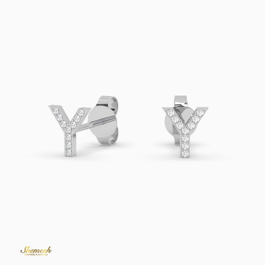 18K Gold "Y" Initial Stud Earrings - shemesh_diamonds