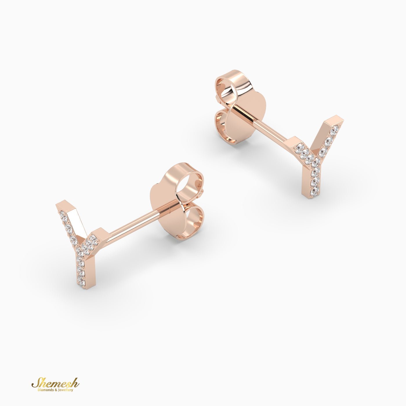18K Gold "Y" Initial Stud Earrings - shemesh_diamonds