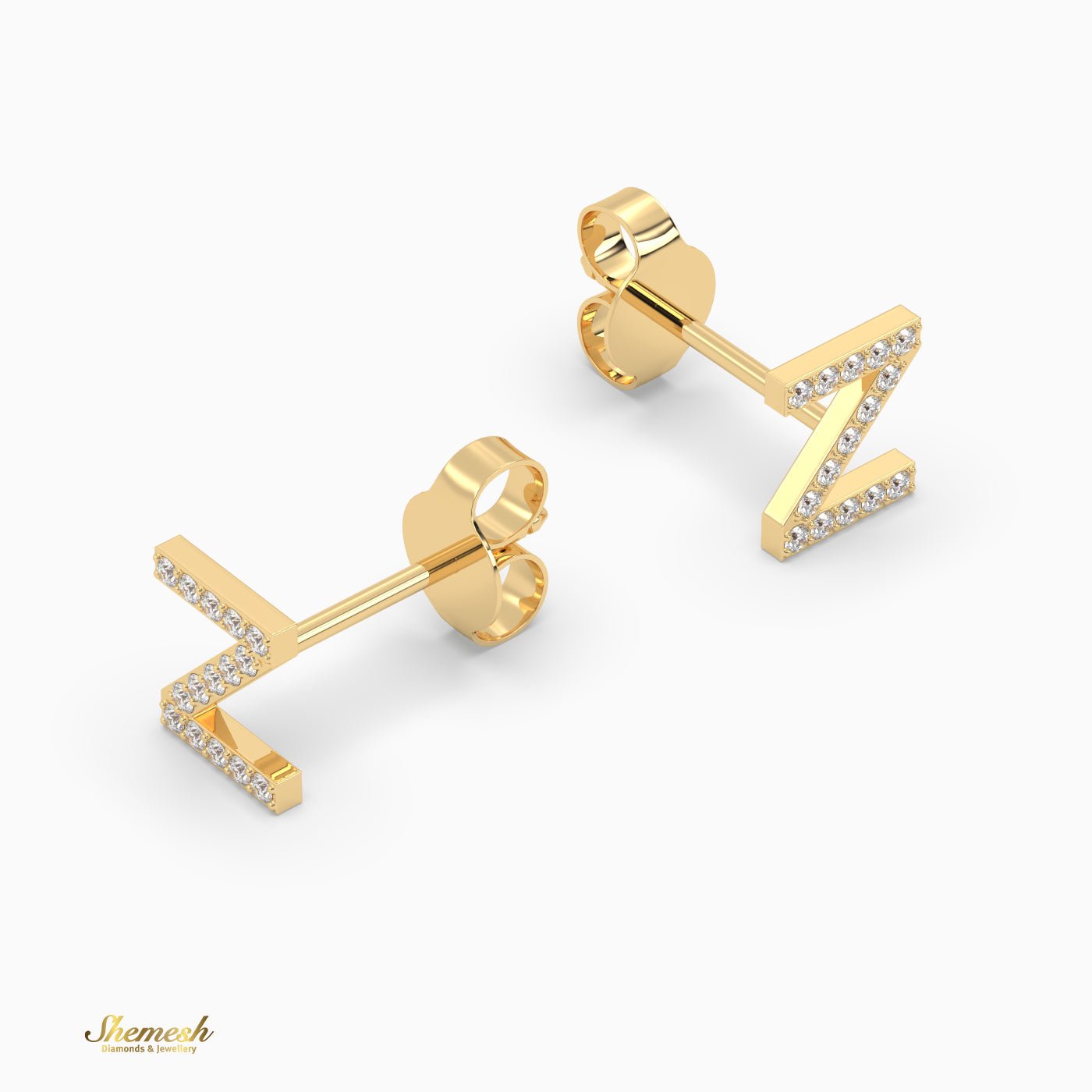 18K Gold "Z" Initial Stud Earrings - shemesh_diamonds