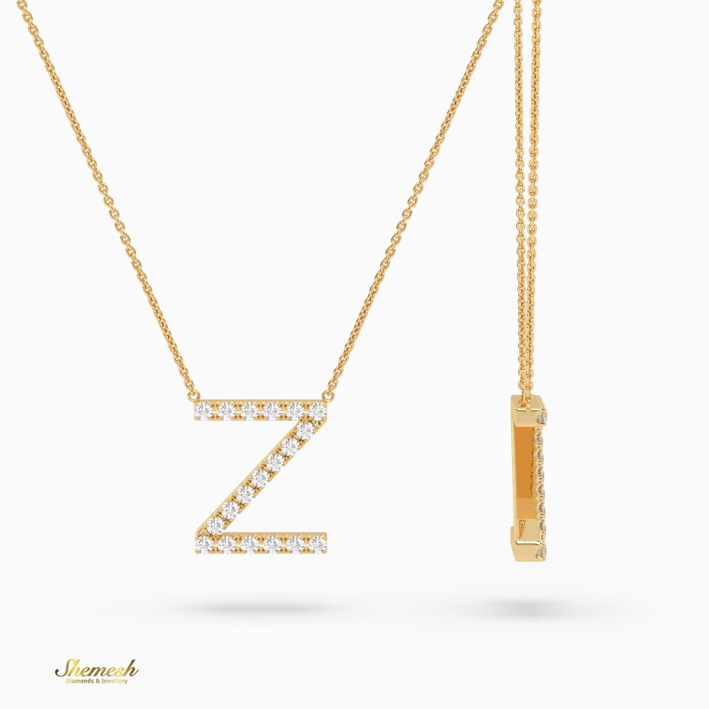 18K Gold Round Cut Diamonds "Z" Initial Pendant - shemesh_diamonds